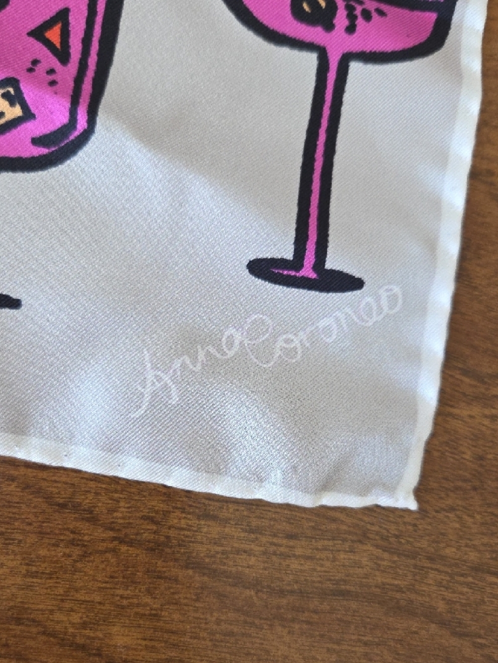 Women’s Cocktail Print Silk Scarf - White with Pink & Purple Accents - Picture 2 of 4